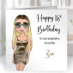 personalised lady in gold dress 17th 21st etc birthday card