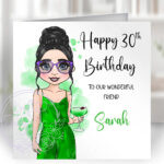personalised lady & green apple sours cocktail birthday card
