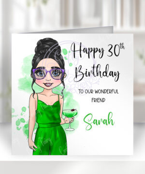 personalised lady & green apple sours cocktail birthday card