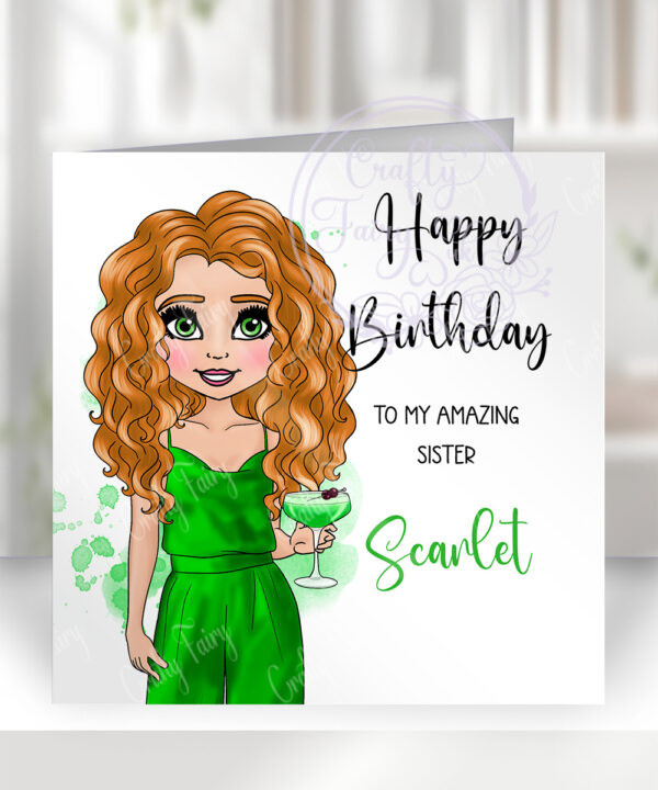 personalised lady & green apple sours cocktail birthday card
