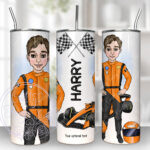 personalised formula 1 orange racing car fan man 20oz straight tumbler