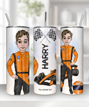 personalised formula 1 orange racing car fan man 20oz straight tumbler