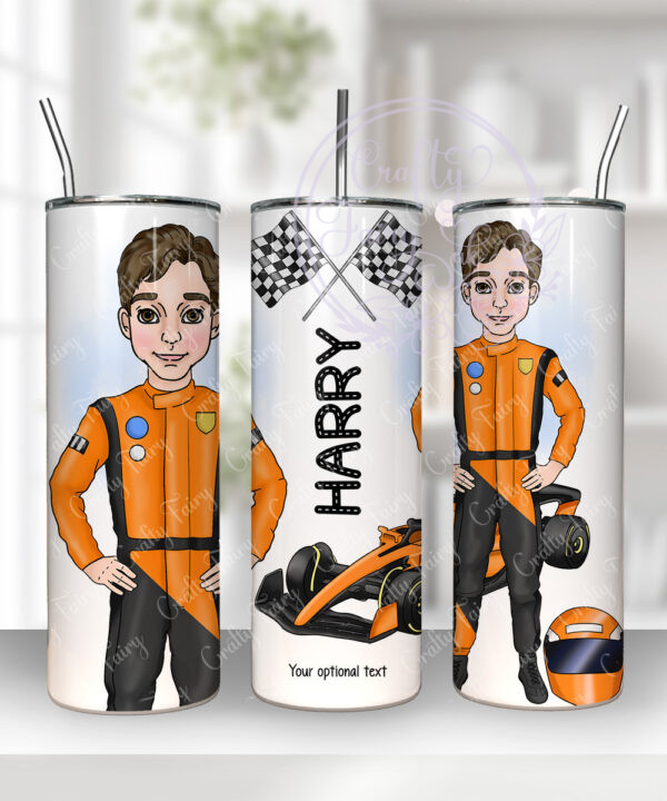 personalised formula 1 orange racing car fan man 20oz straight tumbler