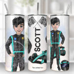 personalised formula 1 black/turquoise racing car fan man 20oz straight tumbler