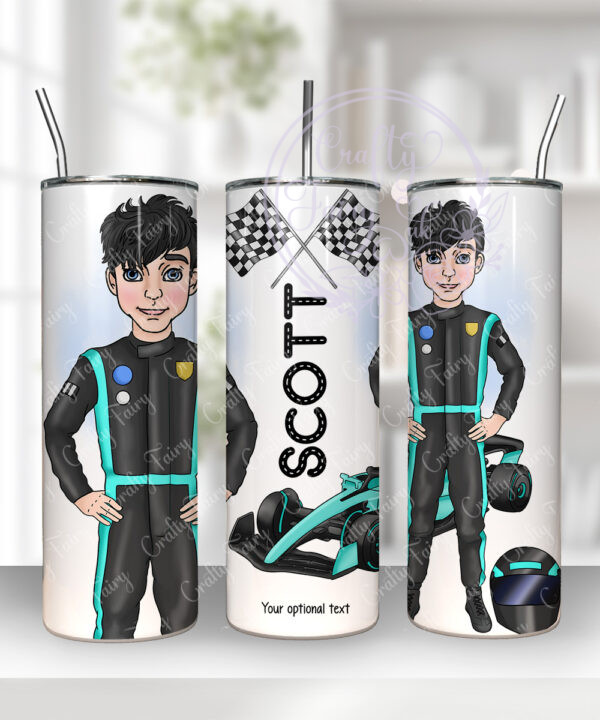 personalised formula 1 black/turquoise racing car fan man 20oz straight tumbler