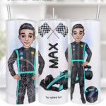 personalised formula 1 black/turquoise racing car fan man 20oz straight tumbler