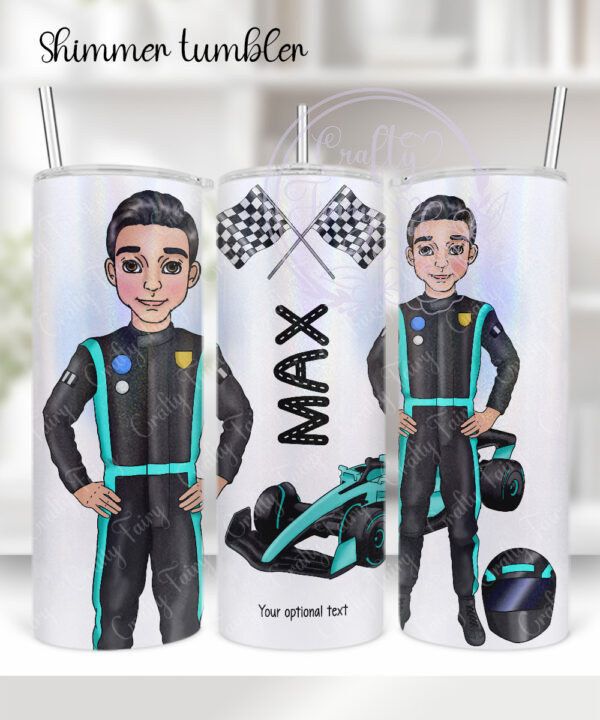 personalised formula 1 black/turquoise racing car fan man 20oz straight tumbler