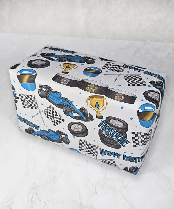 personalised formula 1 black/turquoise racing car fan's birthday or father's day card