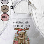 personalised reindeer in red santa hat christmas apron