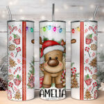 personalised reindeer in santa hat christmas 600ml 20oz straight tumbler