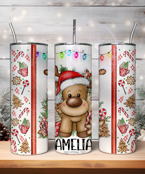 personalised reindeer in santa hat christmas 600ml 20oz straight tumbler