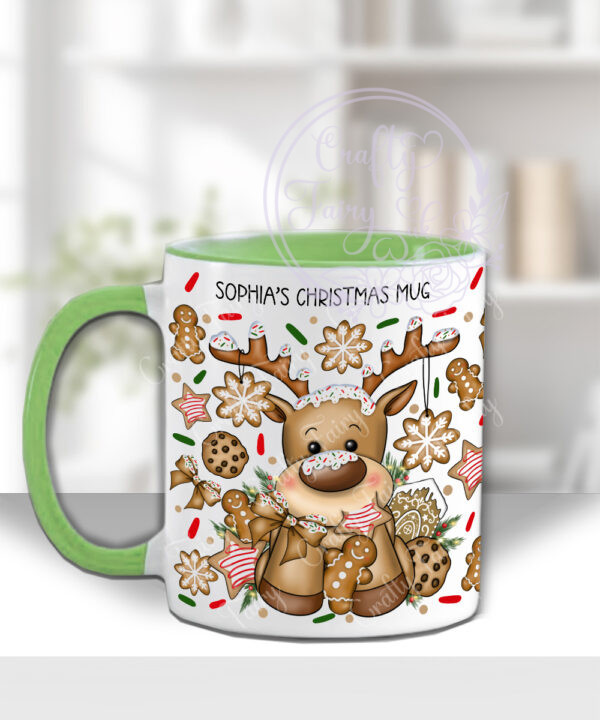 personalised iced reindeer and gingerbread cookies christmas mug gift