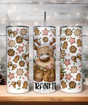 personalised iced reindeer and gingerbread cookies christmas 600ml 20oz straight tumbler (copy)