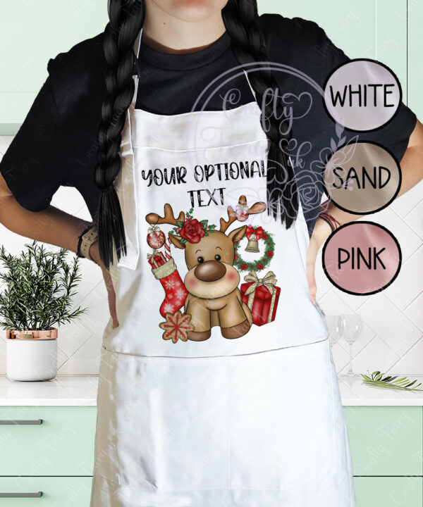 personalised reindeer and red roses christmas christmas apron