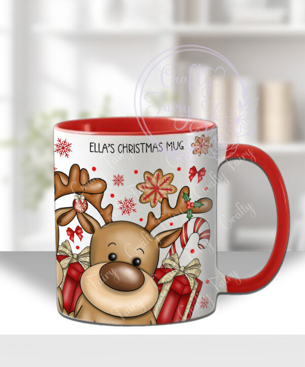 personalised reindeer and red & gold gifts christmas mug gift