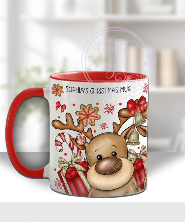 personalised reindeer and red & gold gifts christmas mug gift