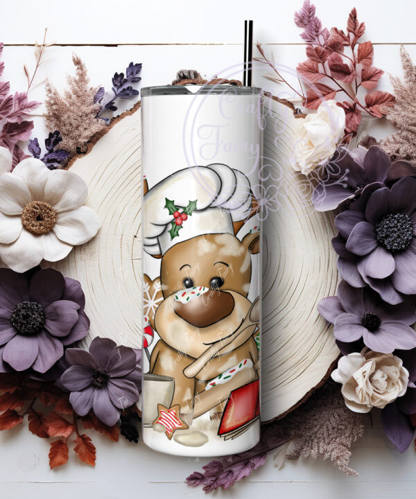 personalised reindeer chef baker & cookies christmas 600ml 20oz straight tumbler