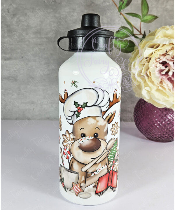 personalised reindeer chef baker & cookies christmas christmas 600ml water bottle