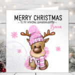 3225 personalised pink reindeer christmas card 1
