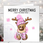 3225 personalised pink reindeer christmas card 2