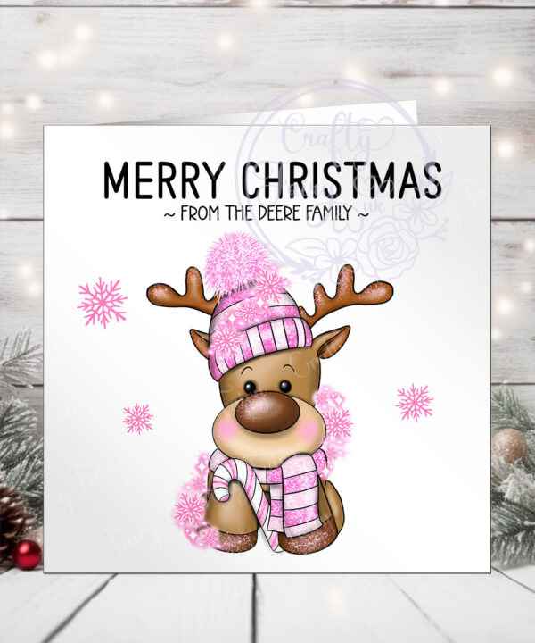 3225 personalised pink reindeer christmas card 2