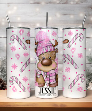 3228 personalised pink reindeer christmas tumbler 1