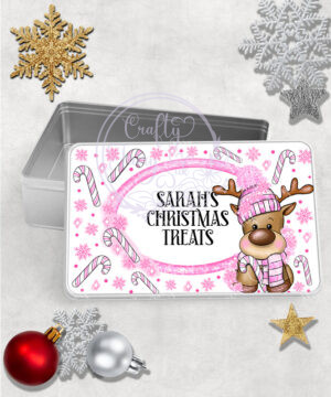 3230 personalised pink reindeer christmas tin 3