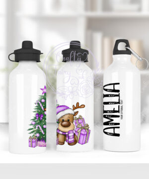 personalised reindeer lilac purple santa christmas christmas 600ml water bottle