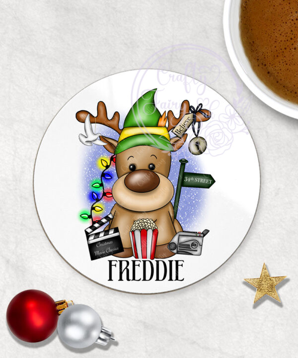 personalised reindeer elf christmas movies christmas coaster gift