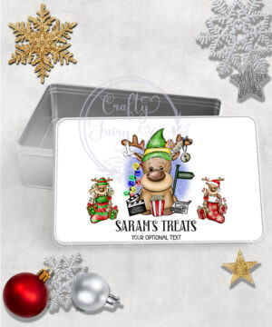 personalised reindeer elf christmas movies christmas tin 3 size options