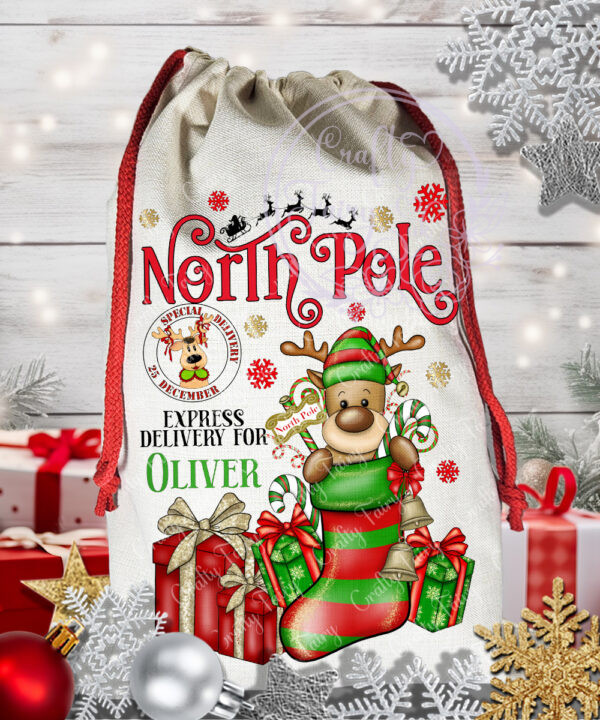 3249 personalised reindeer santa sack 1