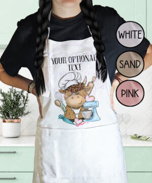 personalised highland cow baker apron