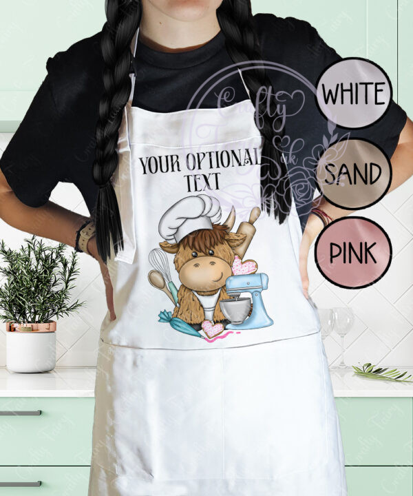 personalised highland cow baker apron