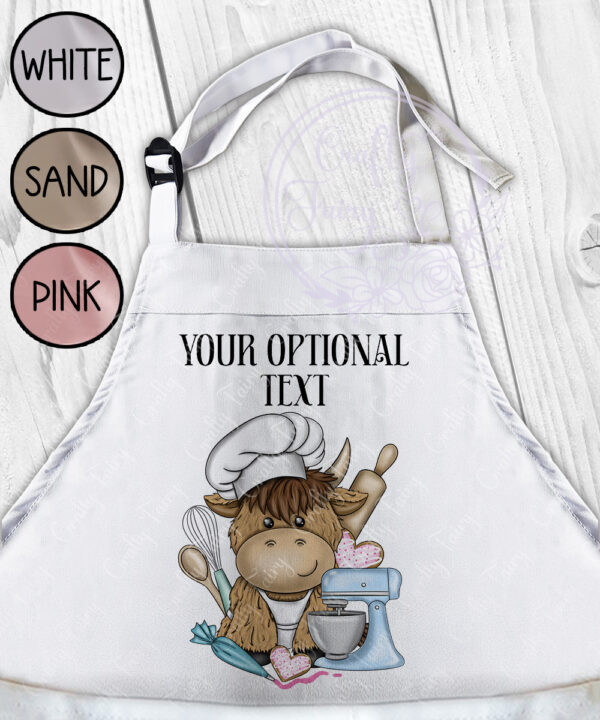 personalised highland cow baker apron