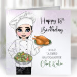 personalised female chef lady birthday card
