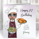 personalised female chef lady birthday card
