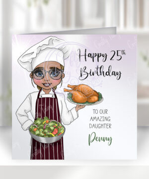 personalised female chef lady birthday card