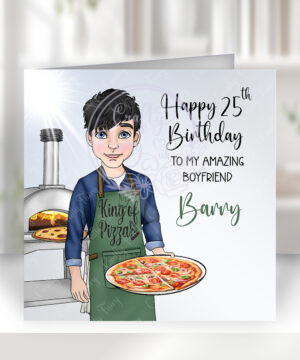 personalised pizza oven chef man king of pizza birthday card