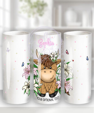 personalised highland cow with pink lilies tall ceramic flower vase