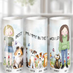 personalised doodle dog cat family girl boy tall ceramic flower vase lots of breeds