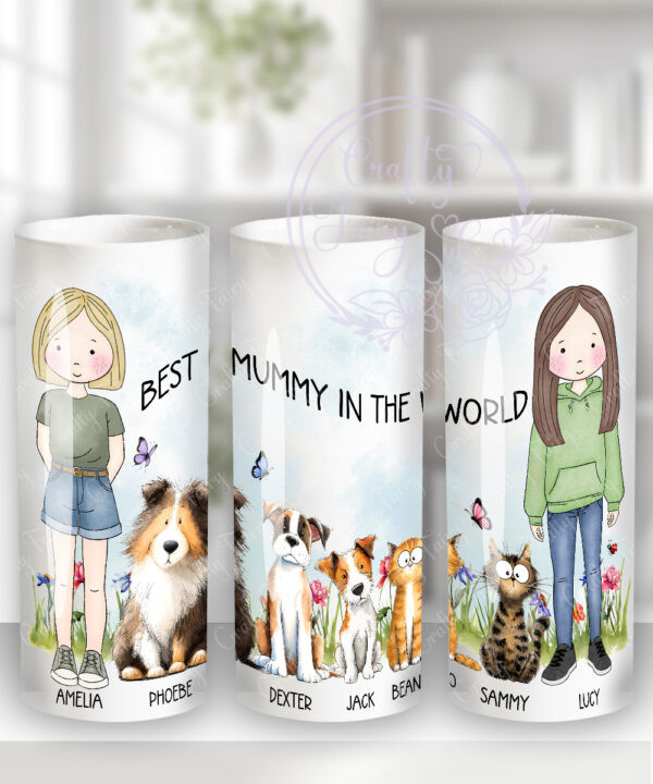 personalised doodle dog cat family girl boy tall ceramic flower vase lots of breeds