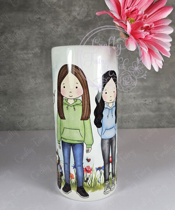 personalised doodle dog cat family girl boy tall ceramic flower vase lots of breeds