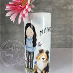 personalised doodle dog cat family girl boy tall ceramic flower vase lots of breeds