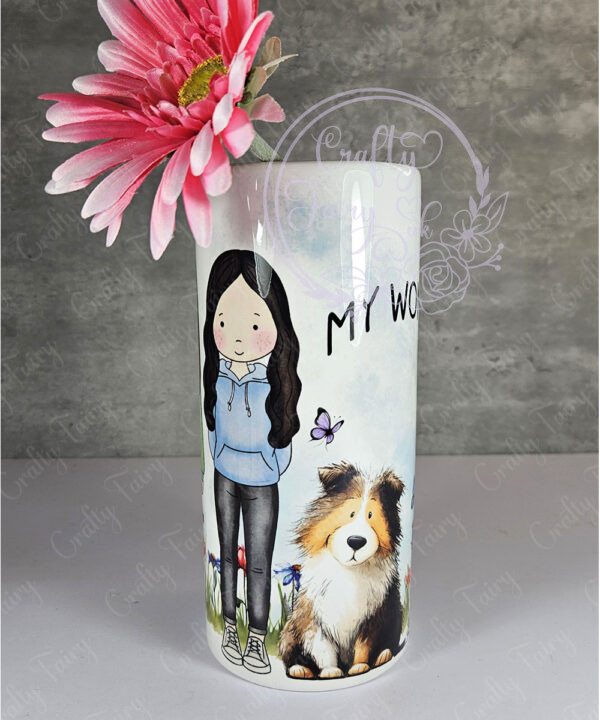 personalised doodle dog cat family girl boy tall ceramic flower vase lots of breeds