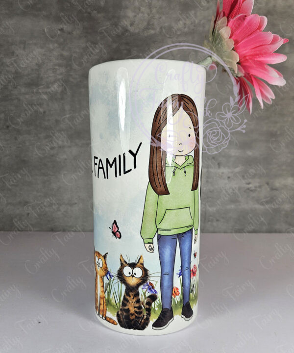 personalised doodle dog cat family girl boy tall ceramic flower vase lots of breeds