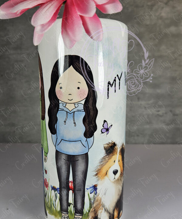 personalised doodle dog cat family girl boy tall ceramic flower vase lots of breeds
