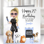 personalised dog groomer lady birthday greetings card
