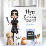 personalised dog groomer lady birthday greetings card