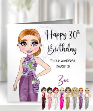 personalised elegant lady in formal trouser suit 30th 40th 50th 60th 70th birthday card