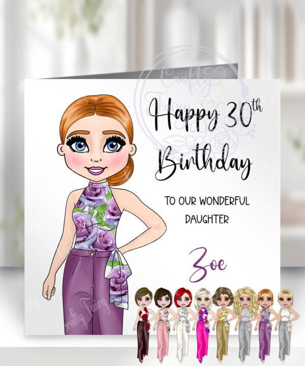 personalised elegant lady in formal trouser suit 30th 40th 50th 60th 70th birthday card